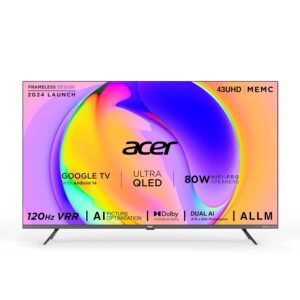 Home acer 109 cm (43 inches) super series 4k ultra hd smart qled google tv ar43qdxgu2875at (black)